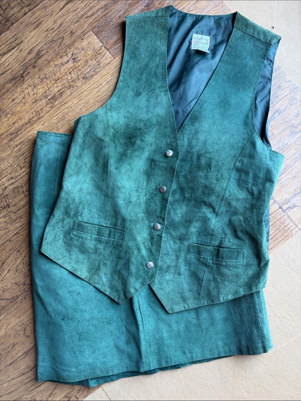 Hasting & Smith Vintage Green Suede Vest & Skirt Set Medium